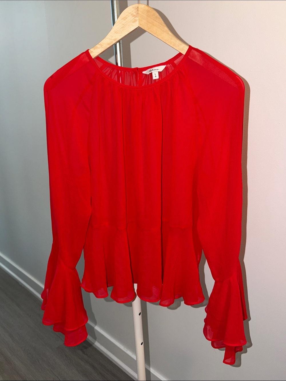 Reitmans Bright Red Ruffled-Sleeve Blouse - Picture 5 of 9